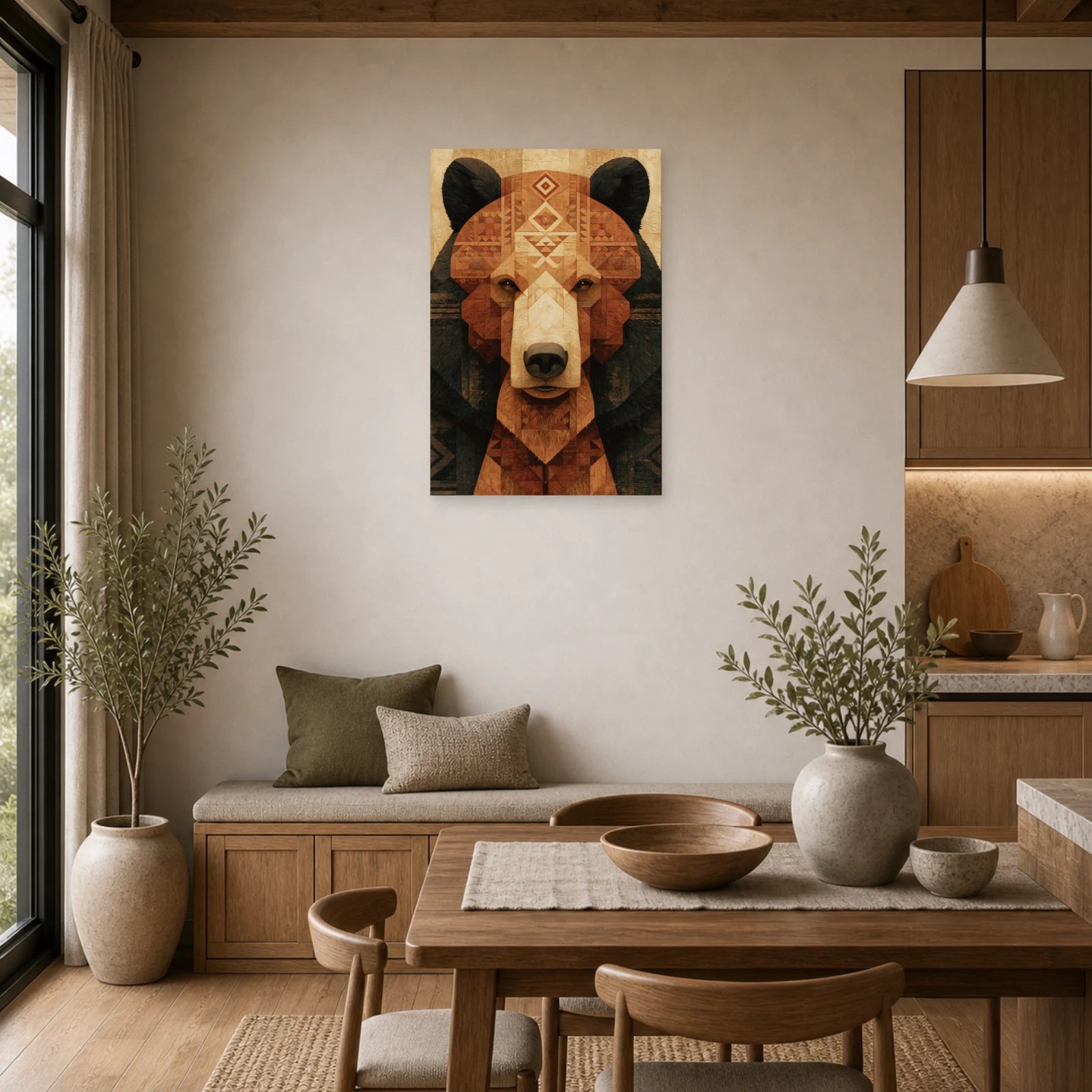 Mockup WebP Tableau Ours Tribal Totem dans une cuisine - Art Virtuoso
