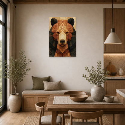 Mockup WebP Tableau Ours Tribal Totem dans une cuisine - Art Virtuoso
