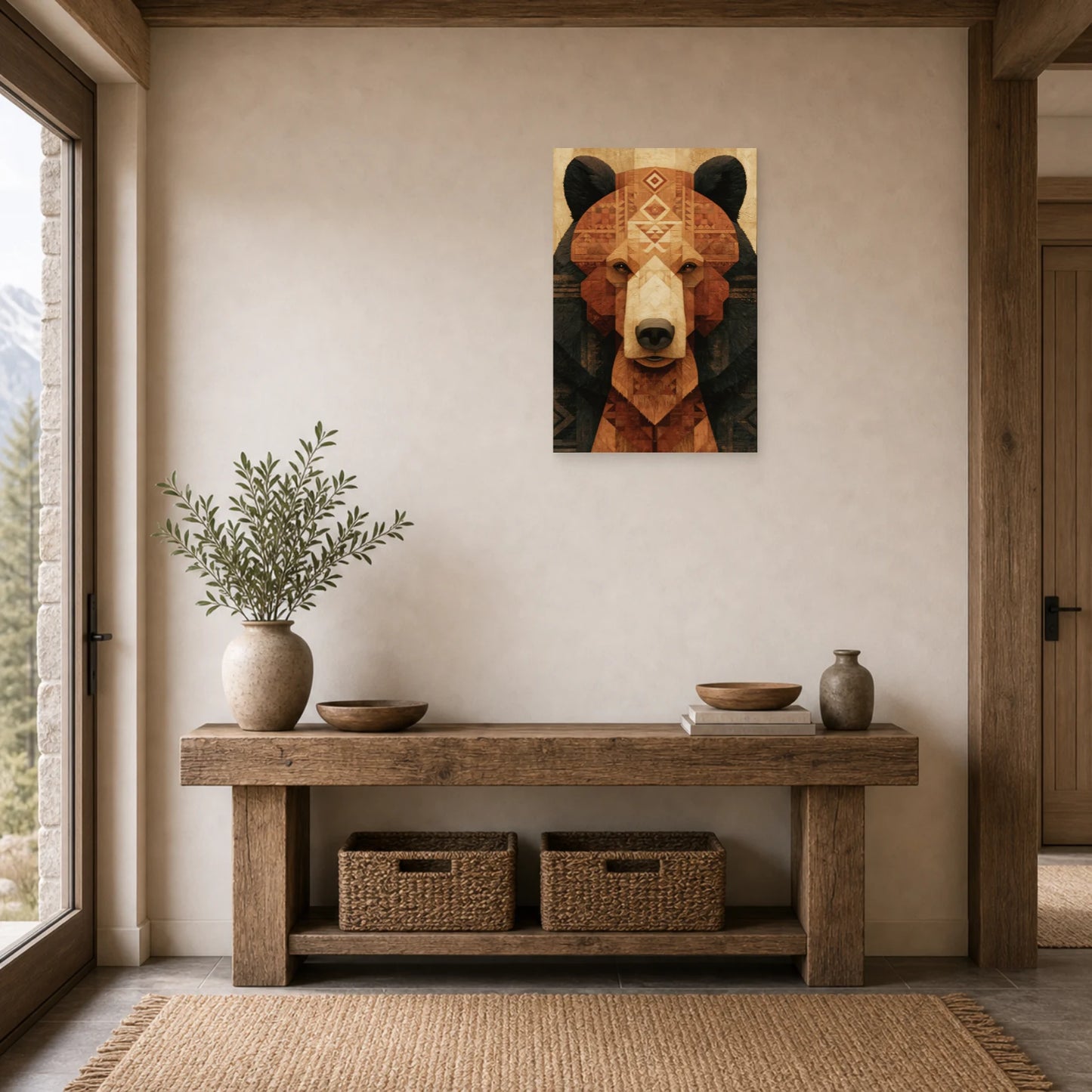 Mockup WebP Tableau Ours Tribal Totem dans une entree ou un couloir - Art Virtuoso