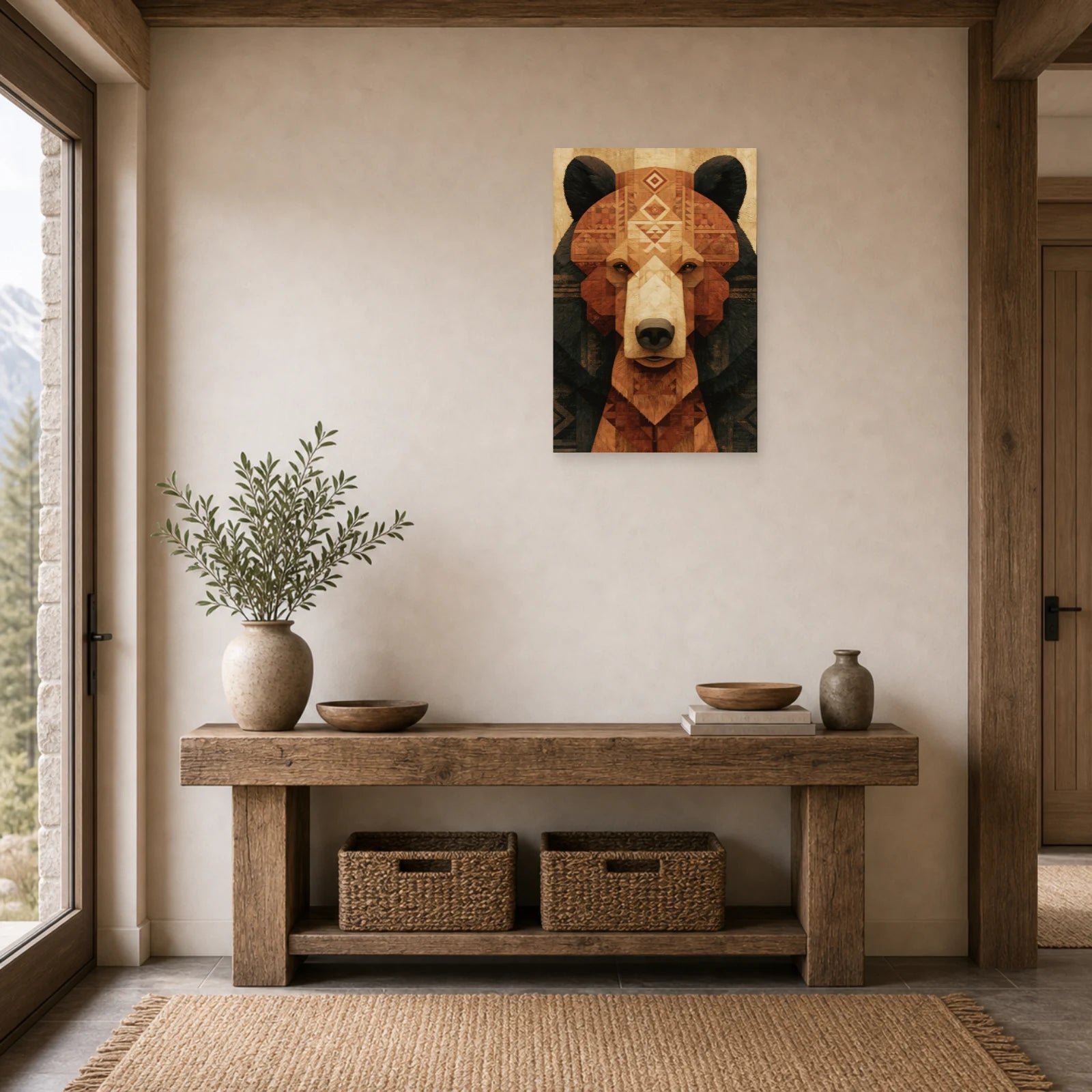 Mockup WebP Tableau Ours Tribal Totem dans une entree ou un couloir - Art Virtuoso