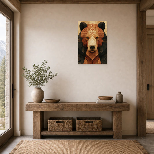 Mockup WebP Tableau Ours Tribal Totem dans une entree ou un couloir - Art Virtuoso