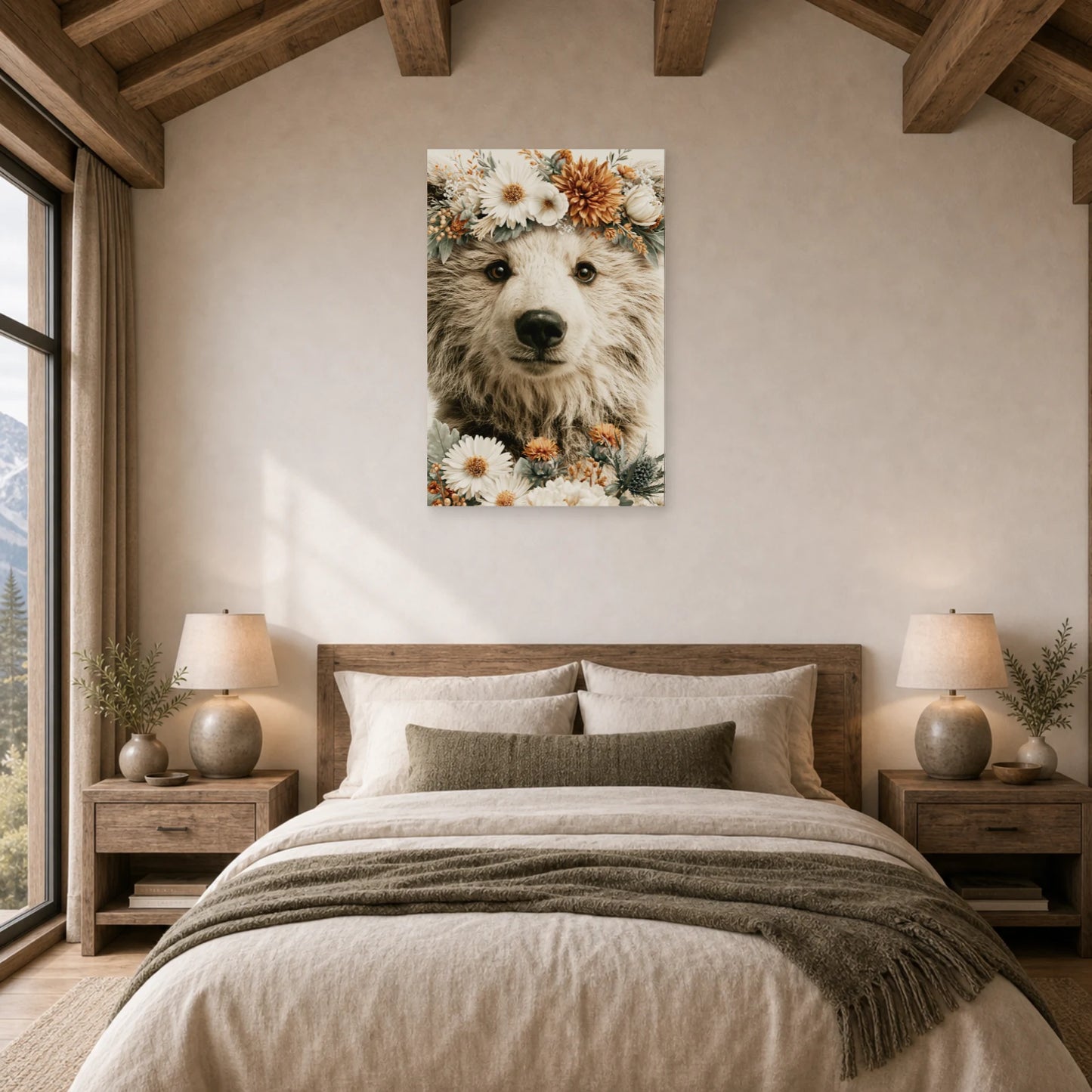 Mockup WebP Tableau Ourson Boheme dans une chambre - Art Virtuoso