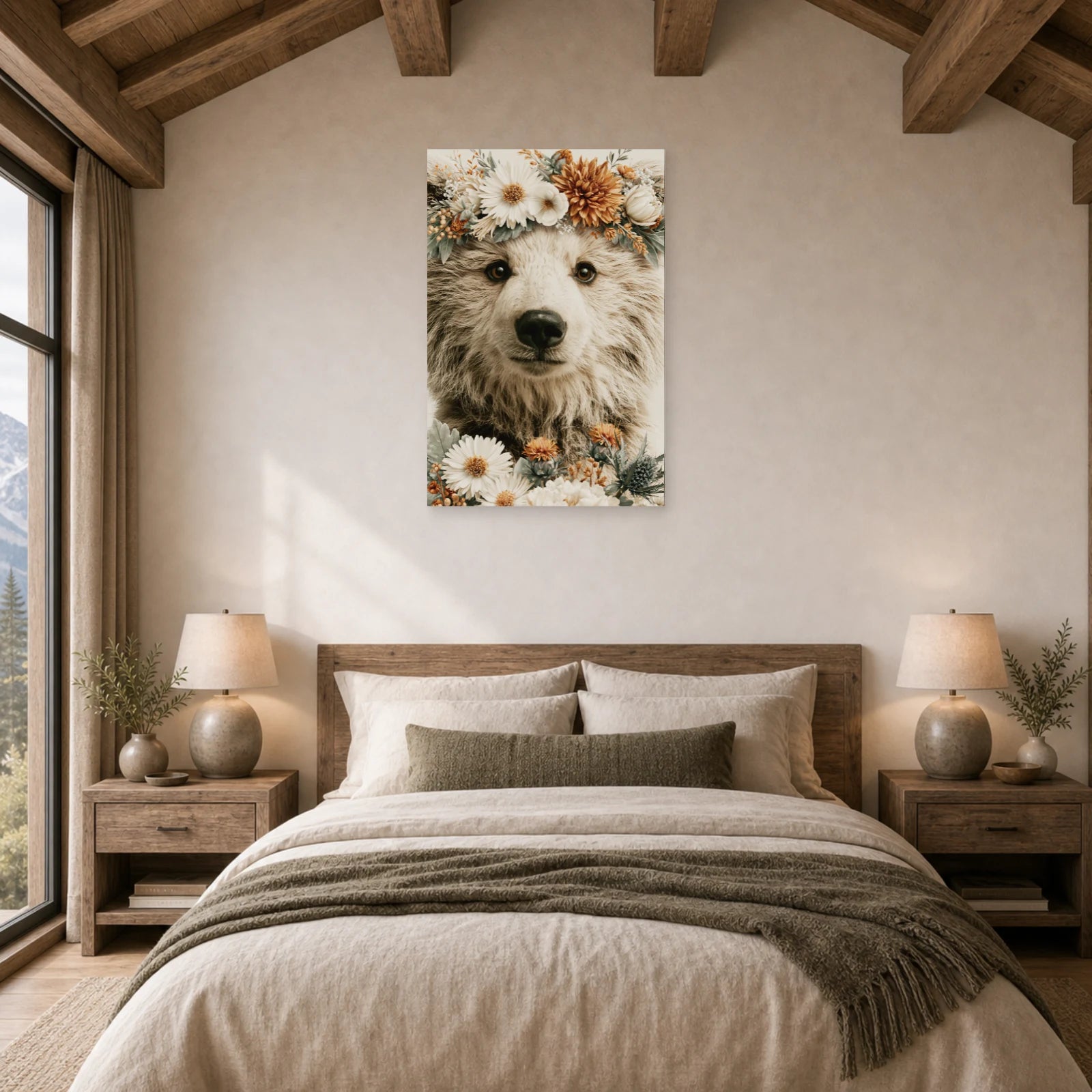 Mockup WebP Tableau Ourson Boheme dans une chambre - Art Virtuoso