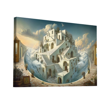 Product Hero 3D WebP Tableau - Le palais surréaliste aux escaliers - Art Virtuoso