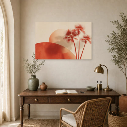 Tableau Palmiers Minimalistes Terracotta dans un bureau - Art Virtuoso
