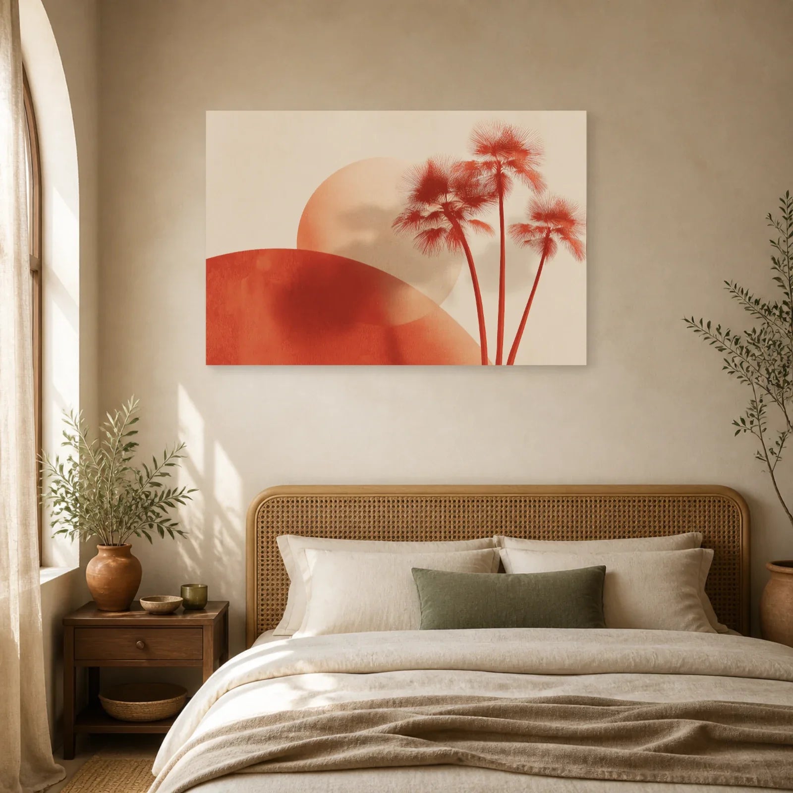 Tableau Palmiers Minimalistes Terracotta dans une chambre - Art Virtuoso