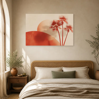 Tableau Palmiers Minimalistes Terracotta dans une chambre - Art Virtuoso
