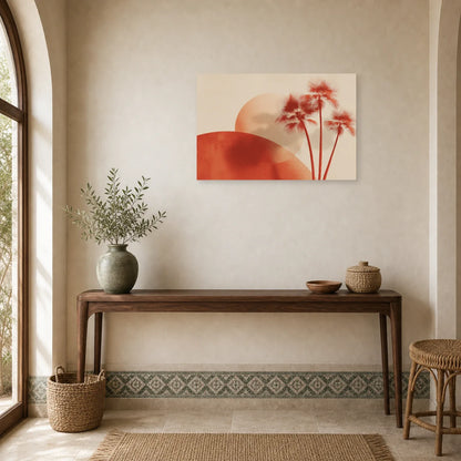 Tableau Palmiers Minimalistes Terracotta dans une entree ou un couloir - Art Virtuoso