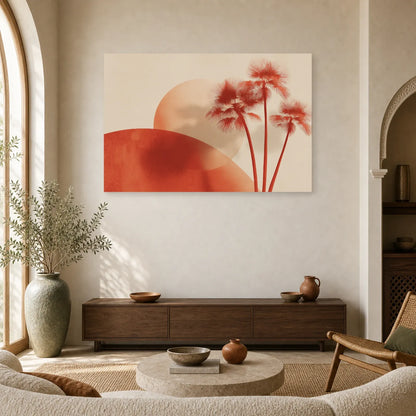 Tableau Palmiers Minimalistes Terracotta dans un salon - Art Virtuoso