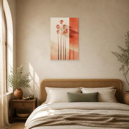 Tableau Palmiers Vertical Terracotta dans une chambre - Art Virtuoso