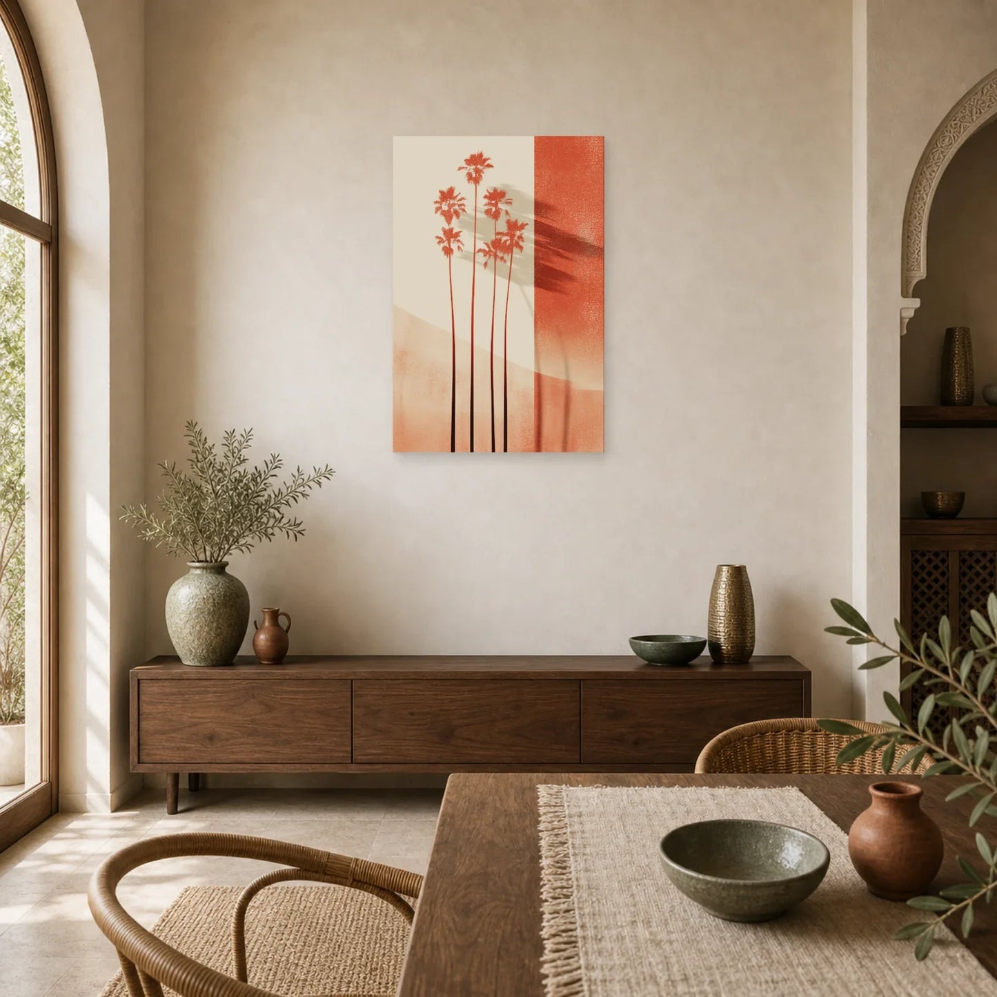 Tableau Palmiers Vertical Terracotta dans une cuisine - Art Virtuoso