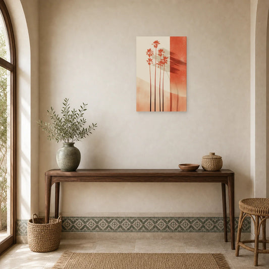 Tableau Palmiers Vertical Terracotta dans une entree ou un couloir - Art Virtuoso