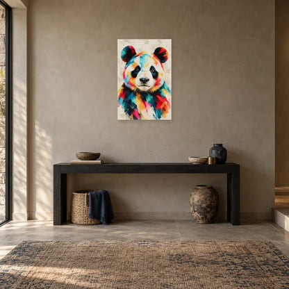 Tableau panda pop art multicolore – Calme graphique dans une entrée ou un couloir - Art Virtuoso