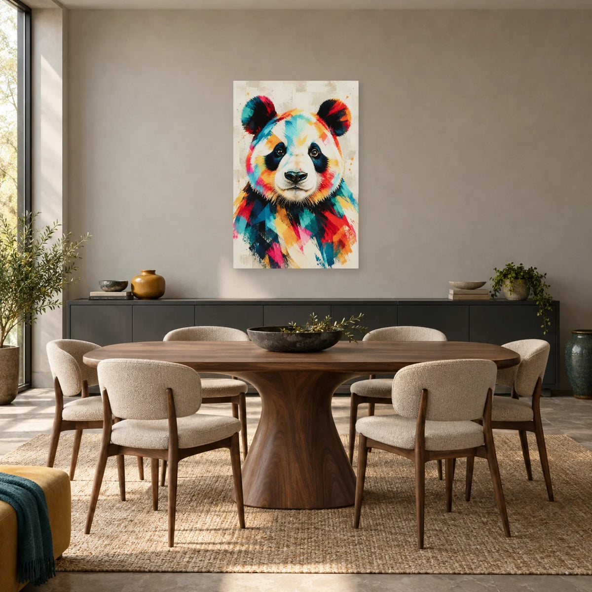 Tableau panda pop art multicolore – Calme graphique dans une salle à manger - Art Virtuoso