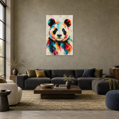 Tableau panda pop art multicolore – Calme graphique dans un salon - Art Virtuoso