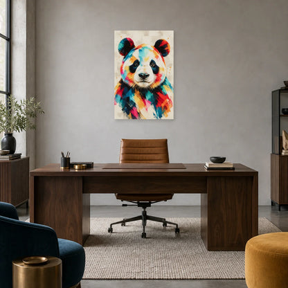 Tableau panda pop art multicolore – Calme graphique dans un bureau - Art Virtuoso
