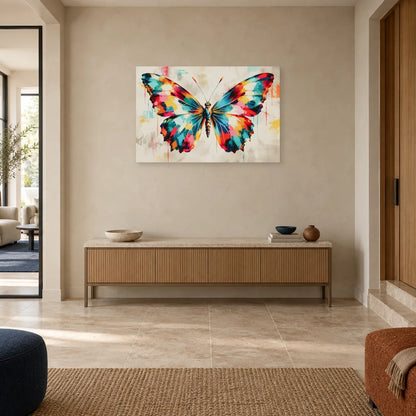 Tableau papillon abstrait multicolore – Envergure vive dans une entrée ou un couloir - Art Virtuoso