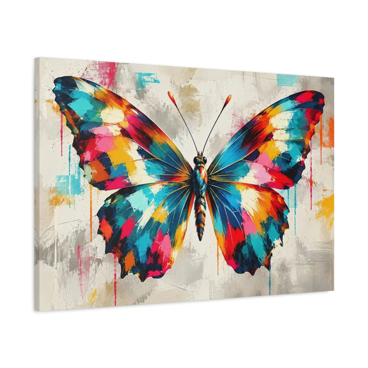 Tableau papillon abstrait multicolore – Envergure vive - toile 3D avec bords imprimés - Art Virtuoso