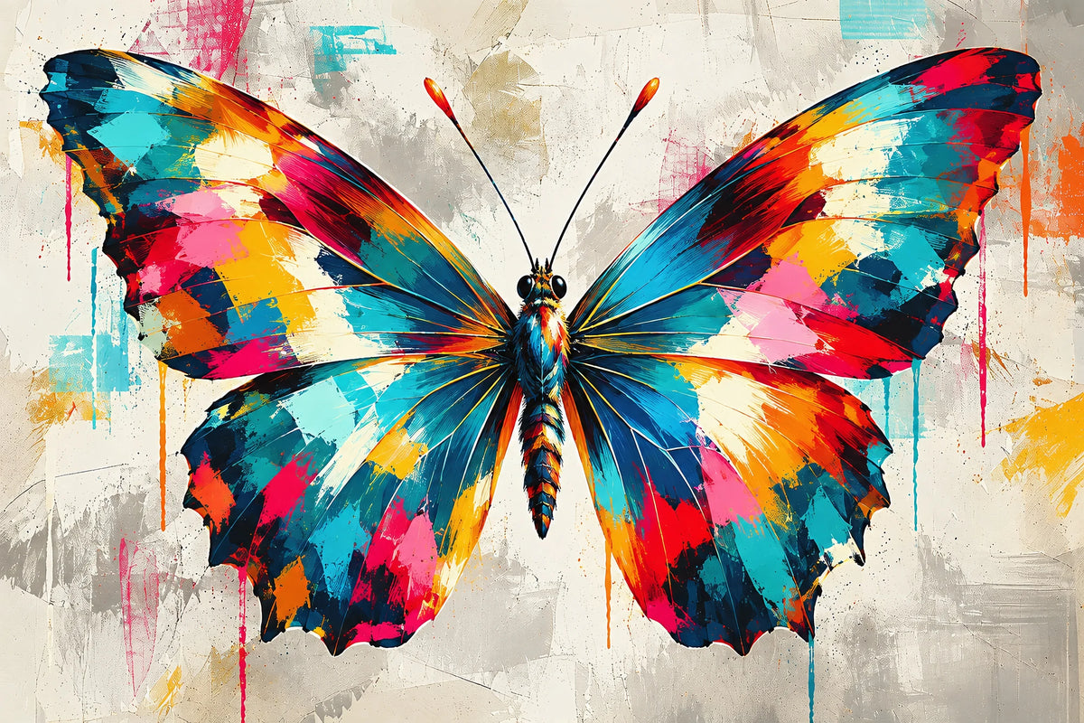 Tableau Papillon Abstrait Eclats Colores - impression sur toile, format XXL