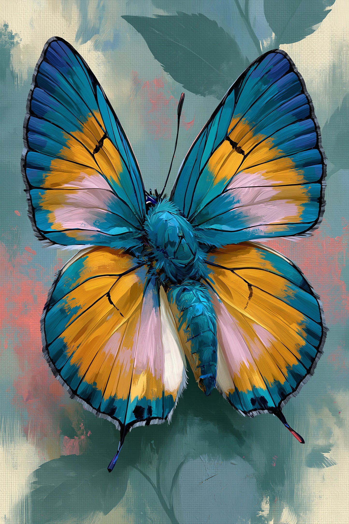Tableau papillon coloré bleu et jaune aux ailes détaillées - format S