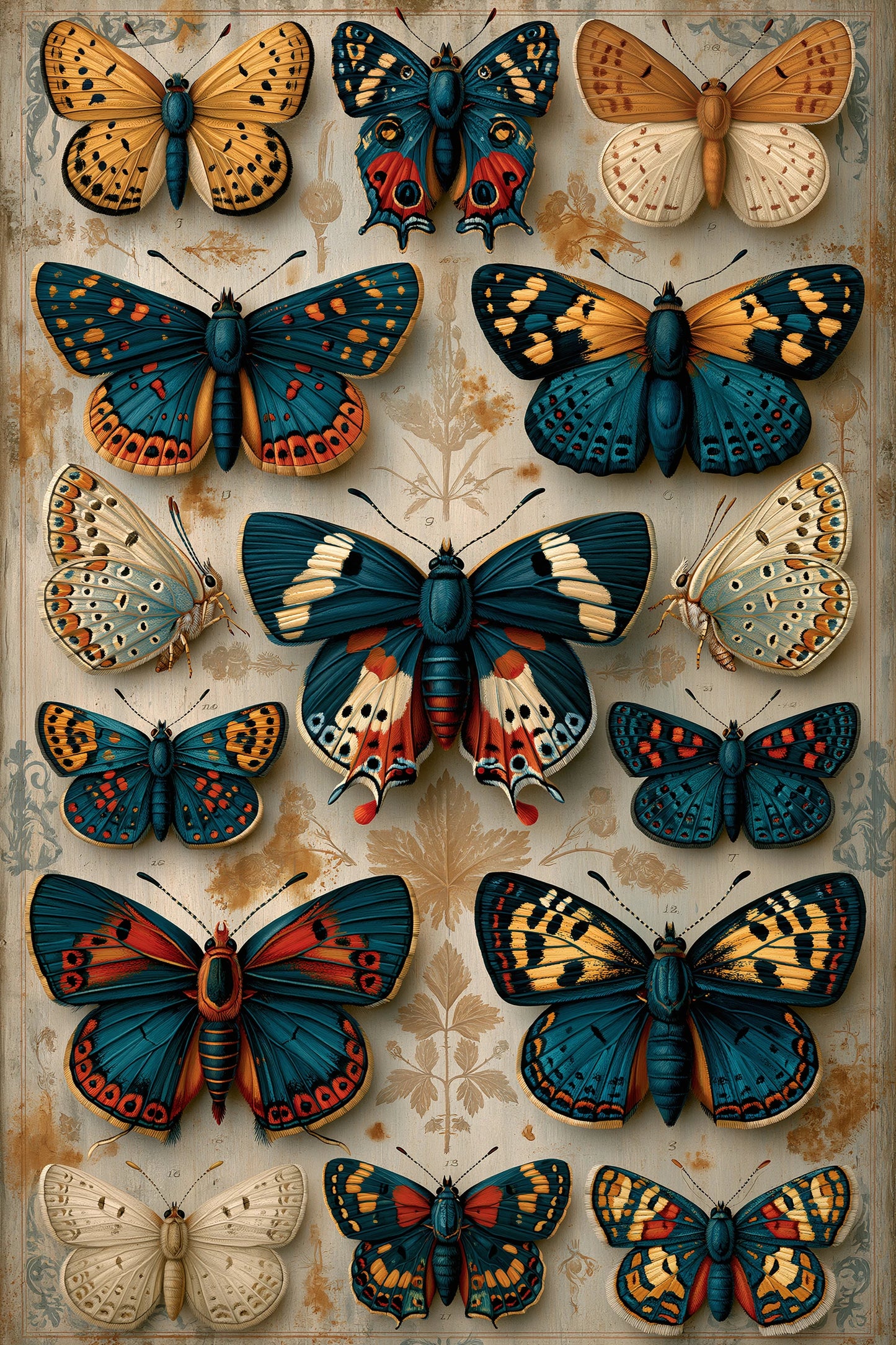 Tableau planche vintage de papillons façon cabinet naturaliste - format S