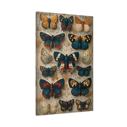 Tableau planche vintage de papillons façon cabinet naturaliste - toile 3D avec bords imprimés visibles