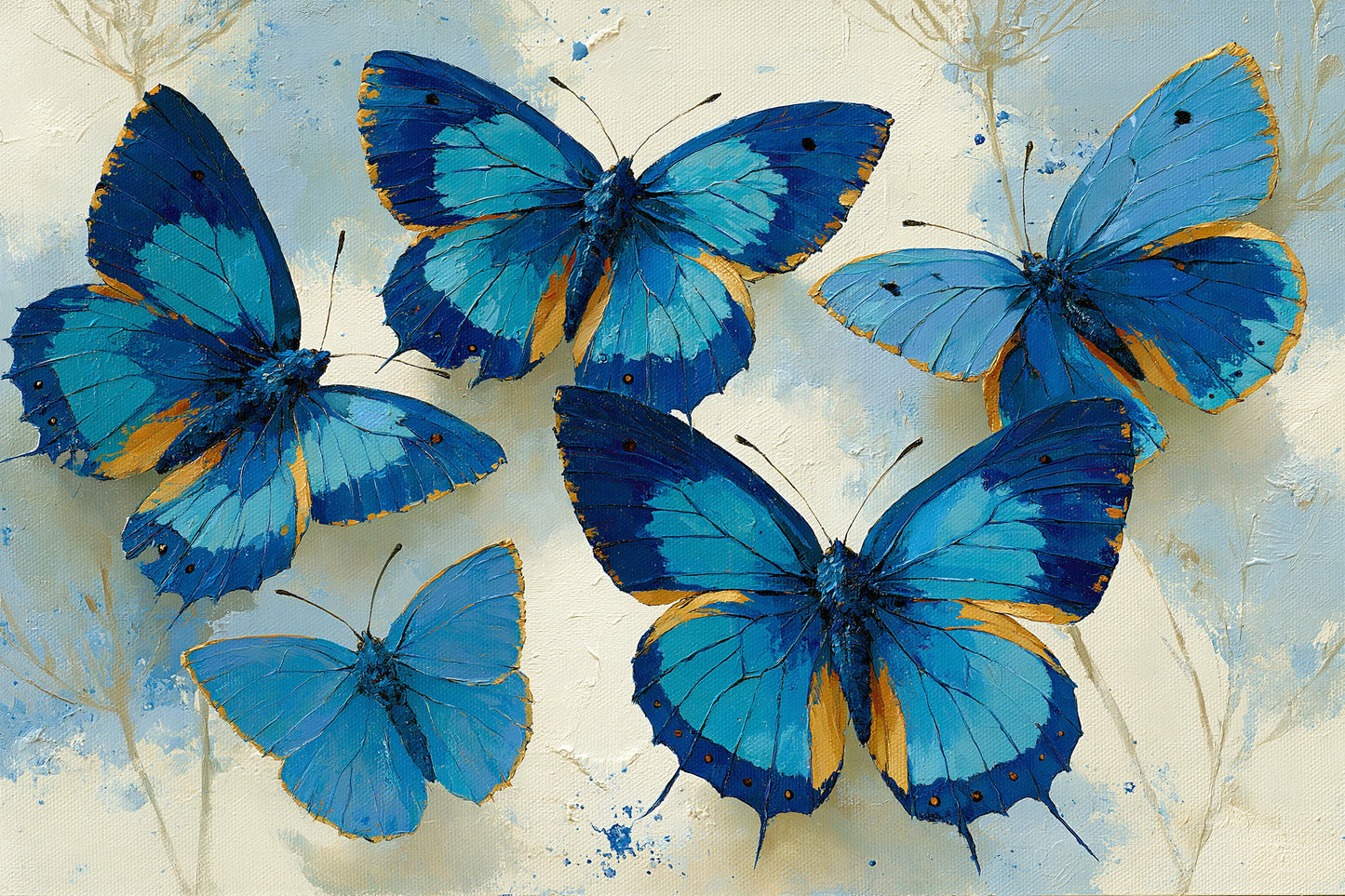 Tableau papillons bleus en aquarelle sur fond clair - format M