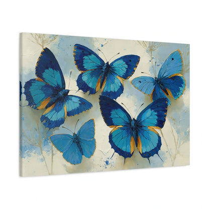 Tableau papillons bleus en aquarelle sur fond clair - toile 3D avec bords imprimés visibles
