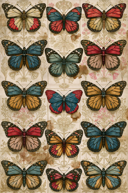 Tableau collection de papillons façon cabinet de curiosités - format M