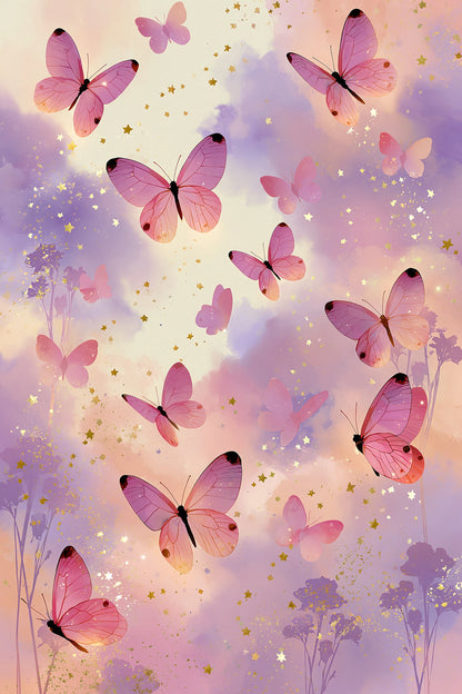 Tableau papillons roses en envol sur fond pastel pour chambre - format XL