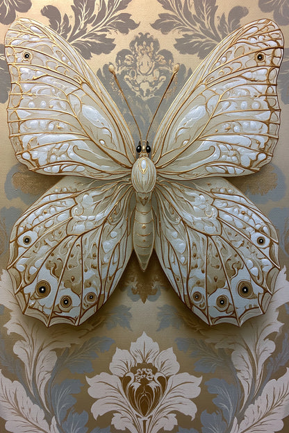 Tableau papillon ivoire et or avec effet relief décoratif - format S