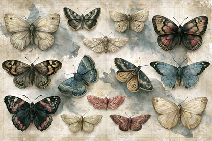 Tableau papillons naturalistes sur fond clair vintage - format M