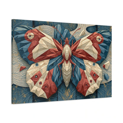 Tableau papillon origami japonais rouge bleu et crème - toile 3D avec bords imprimés visibles