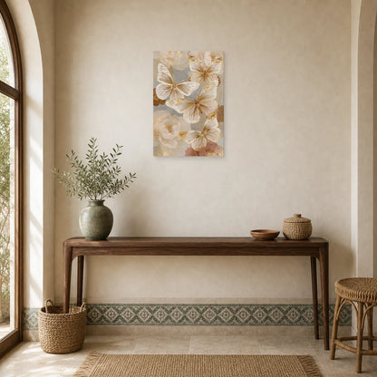 Tableau papillons blancs effet papier découpé avec fleurs dans une entrée ou un couloir décoré