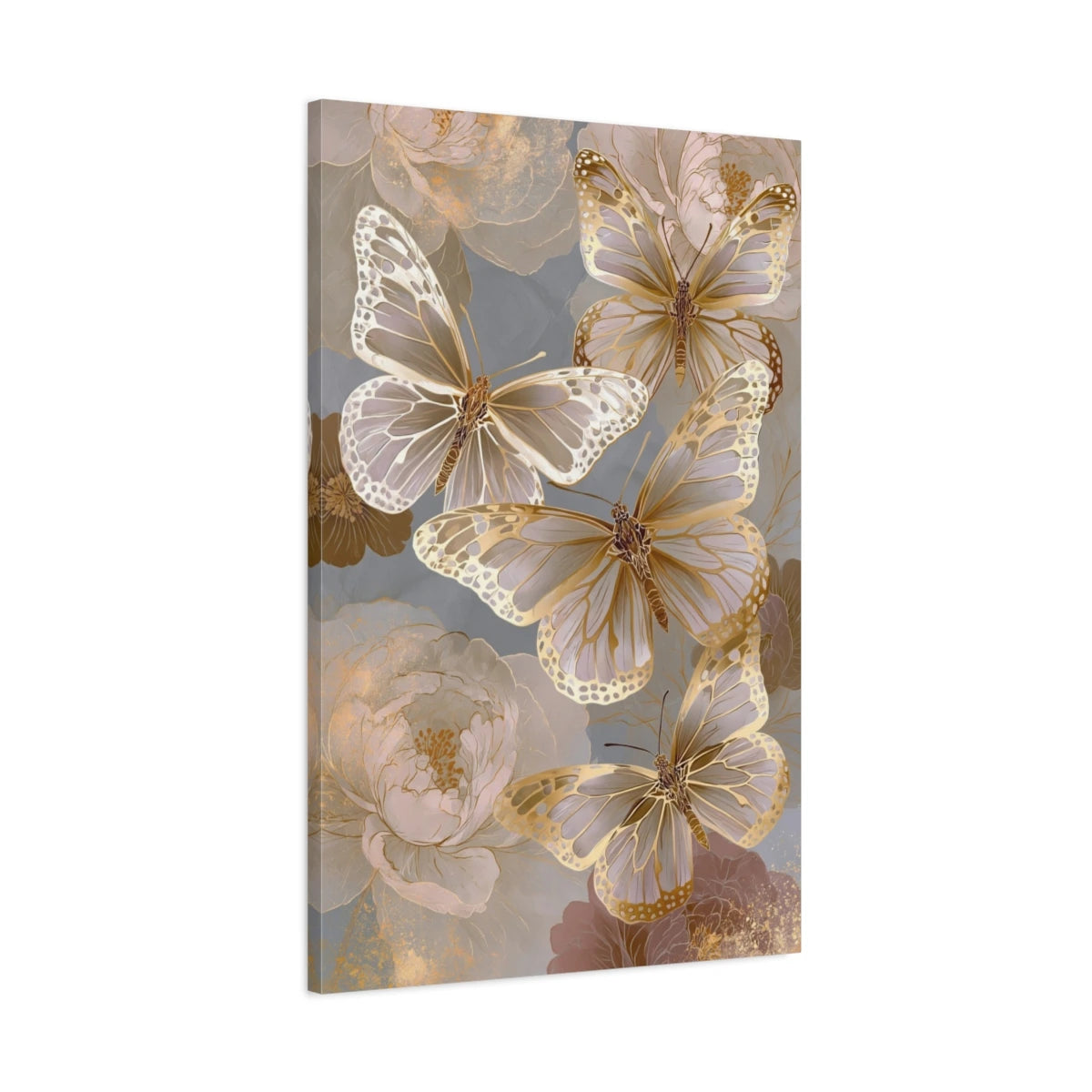 Tableau papillons blancs effet papier découpé avec fleurs - toile 3D avec bords imprimés visibles