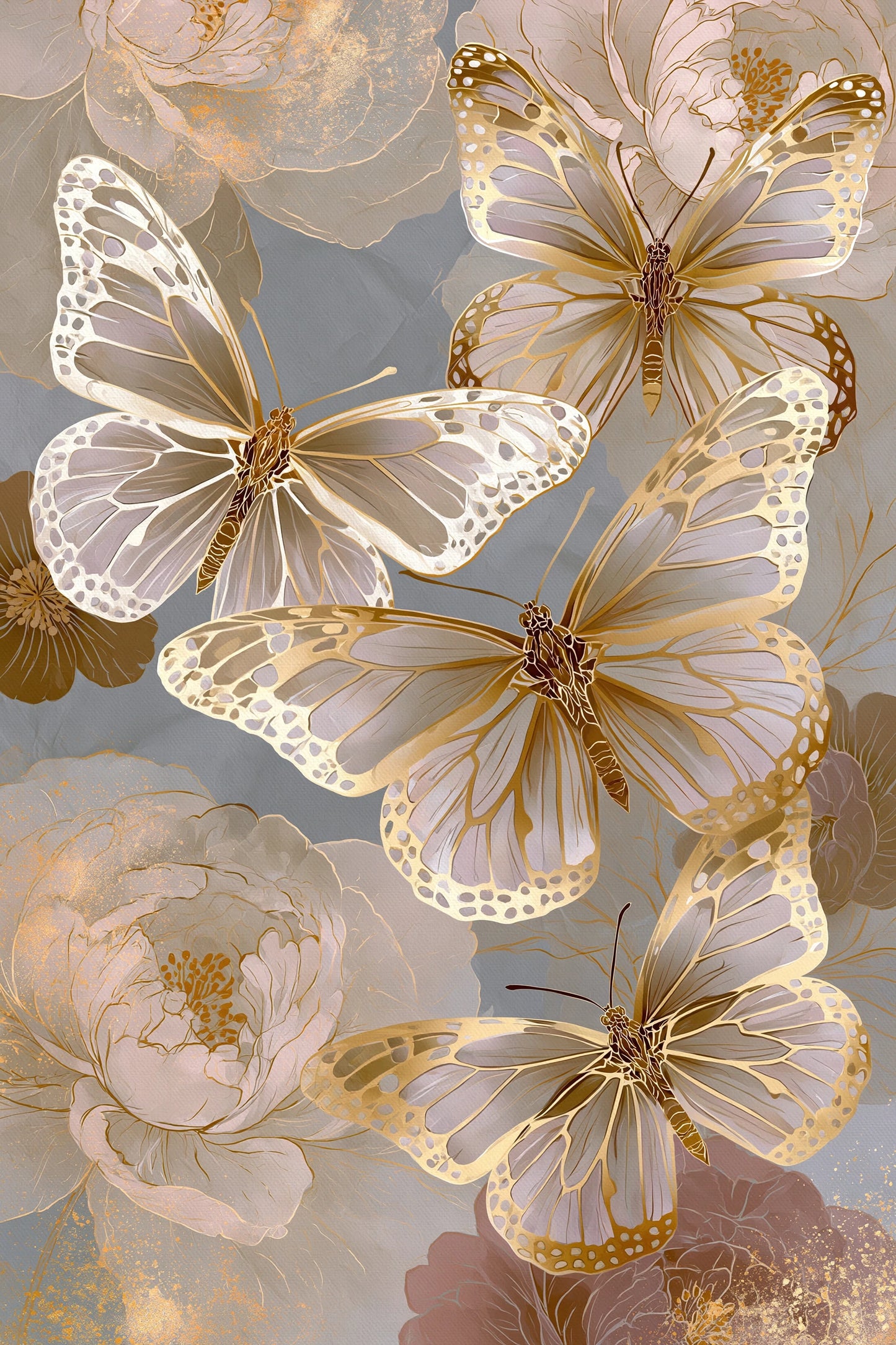 Tableau papillons blancs effet papier découpé avec fleurs - format XL