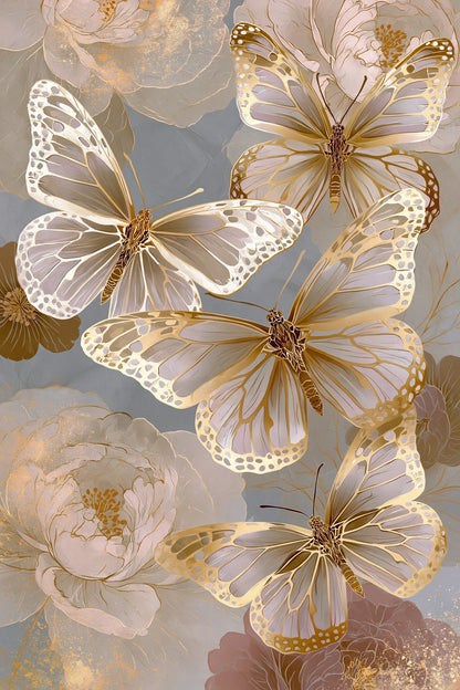 Tableau papillons blancs effet papier découpé avec fleurs - grand format XXL