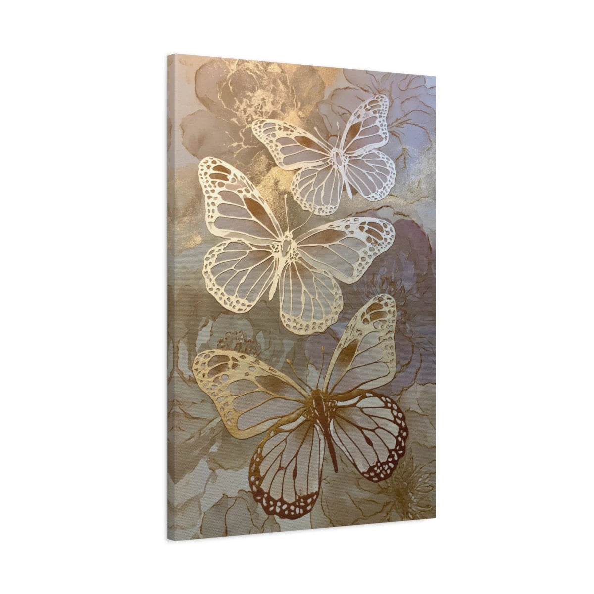 Tableau papillons blancs et dorés effet papier découpé - toile 3D avec bords imprimés visibles