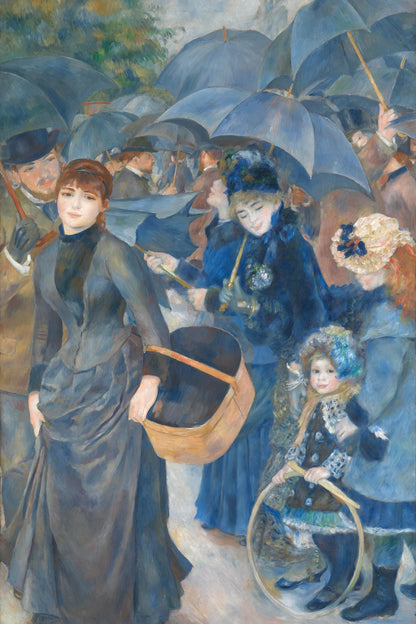 Foule parisienne sous des parapluies bleu gris, reproduction taille S