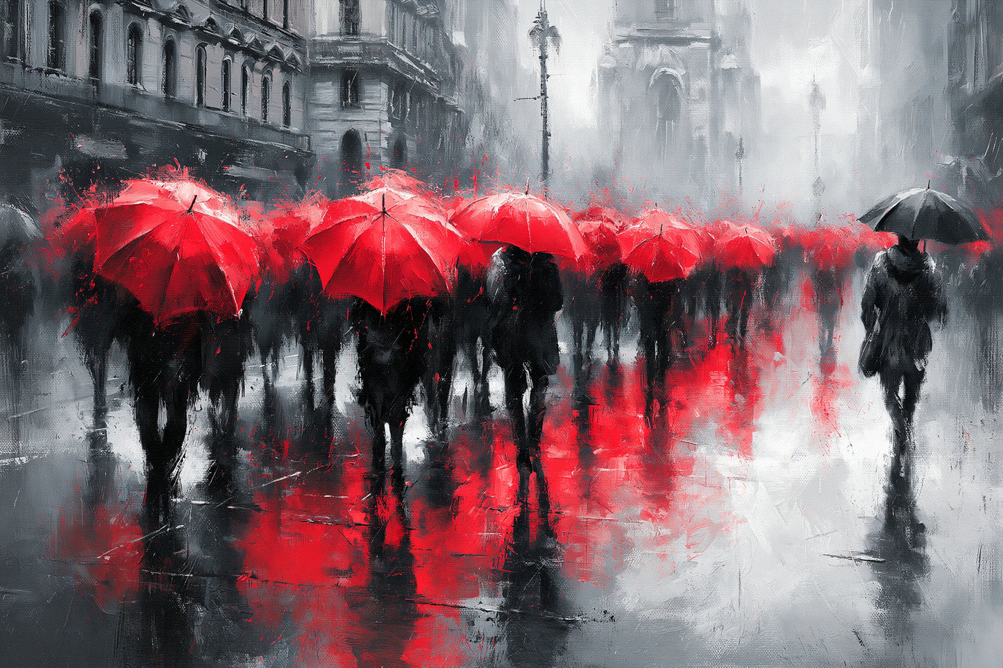 Tableau parapluies rouges pluie au format M