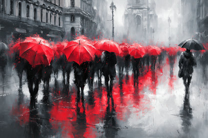 Tableau parapluies rouges pluie au format M
