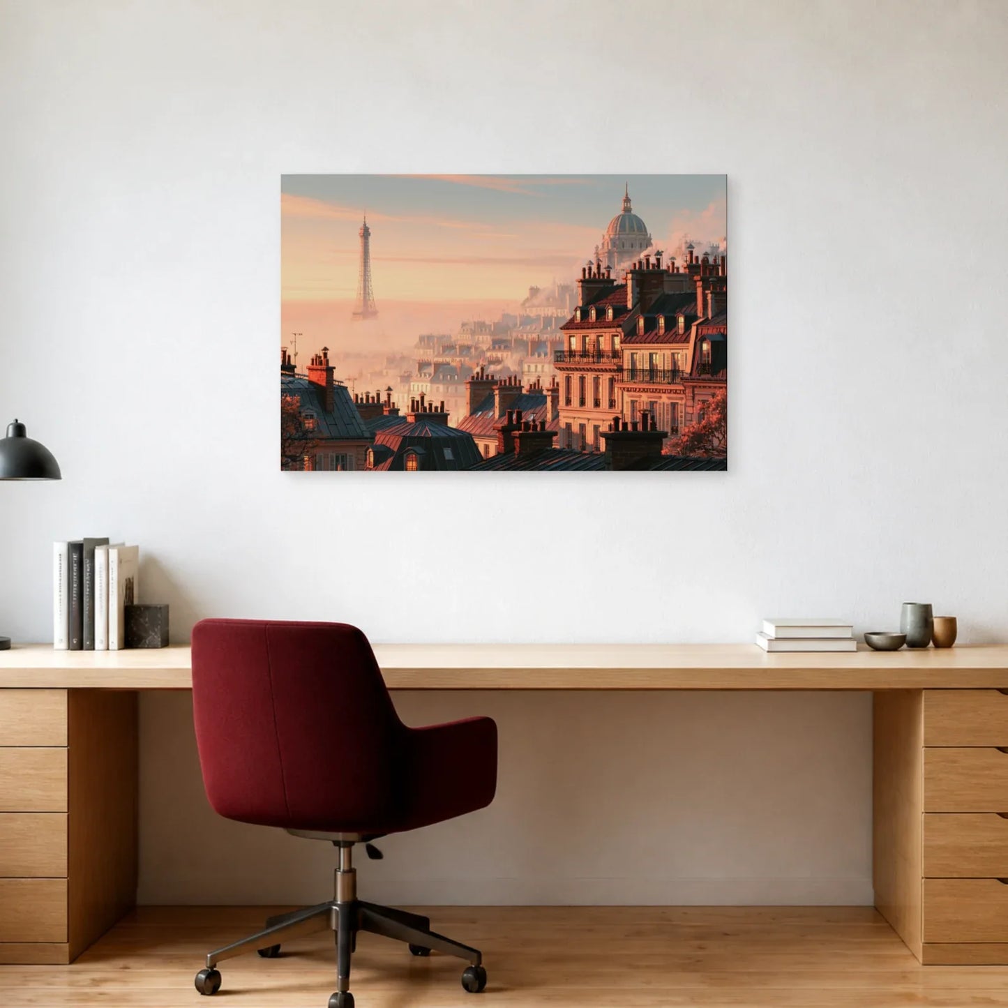 Tableau Paris Rose présenté dans un bureau - Art Virtuoso