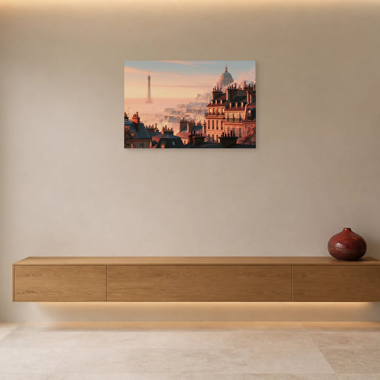Tableau Paris Rose présenté dans une entrée - Art Virtuoso