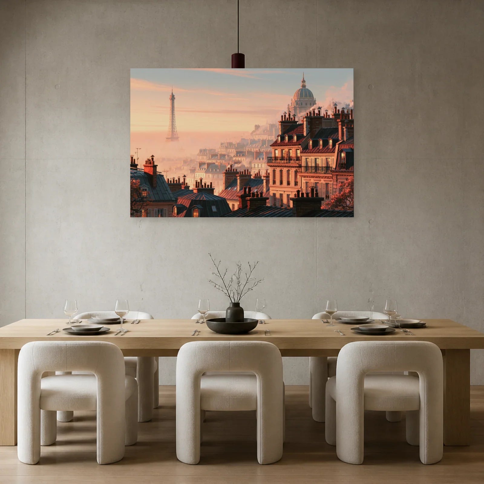 Tableau Paris Rose présenté dans une salle à manger - Art Virtuoso