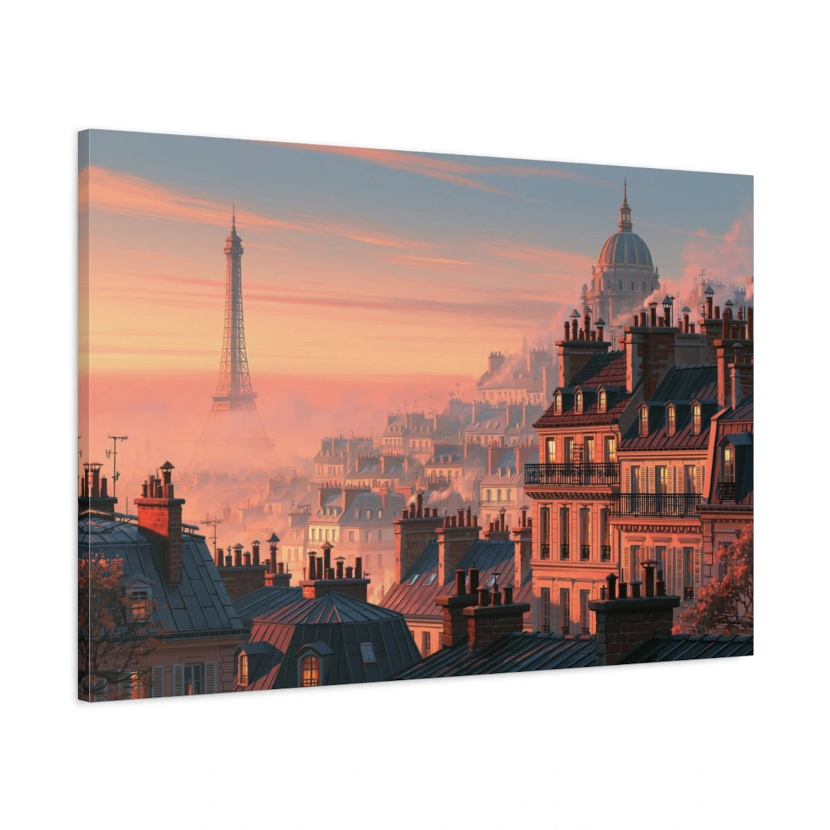 Tableau Paris Rose, vue latérale de la toile avec bords imprimés - Art Virtuoso