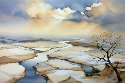 tableau paysage beige de marais salants en taille M