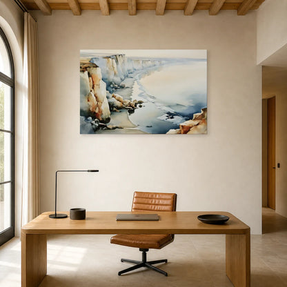 Tableau Falaises Beige Gris – Côte Crayeuse et Mer installé dans un bureau