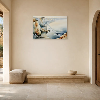 Tableau Falaises Beige Gris – Côte Crayeuse et Mer accroché dans une entrée