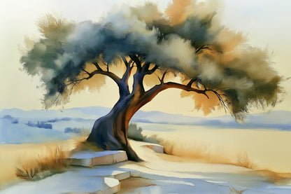 tableau paysage olivier méditerranéen beige marron en taille M