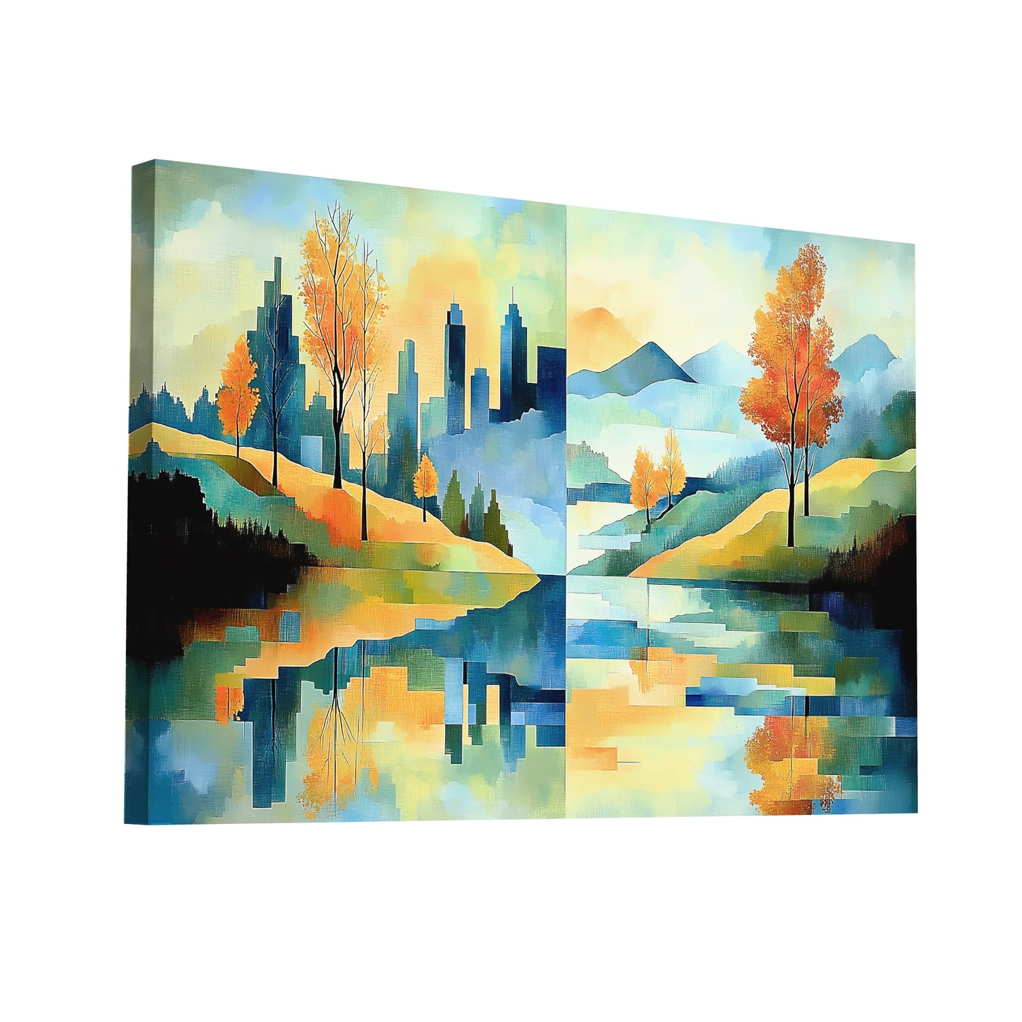 Product Hero 3D WebP Tableau Paysage Contemporain - Reflets Urbains - Art Virtuoso